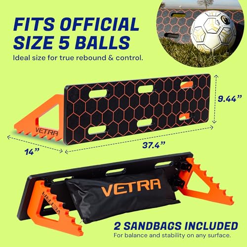VETRA Soccer Rebounder Board - Heavy Duty Portable Soccer Wall & Passing Board with Sandbags - Indoor & Outdoor Soccer Training Equipment & Summer Solo Practice, Ball Control & Shooting