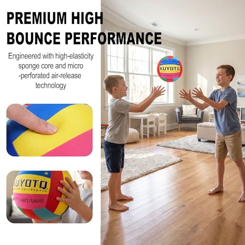 KUYOTQ Soft Silent Indoor Volleyball - Rainbow No-Deflate Durable Foam Indoor Volleyball Soft on Arms, Safe for Home Training Practice Games Foam Silent Volley Ball (Size 5)