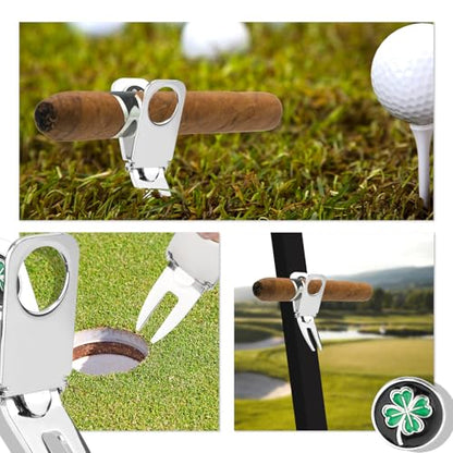 BOXOB Golf Cigar Clip, 3 in 1 Multi-Function Removable Replacement Magnetic Ball Marker Tool Metal Zinc Alloy Golf Cart Holder Divot Repair Tool for Man