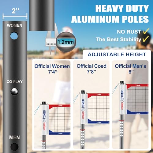 Professional Volleyball Net Set Heavy Duty for Outdoor Backyard Portable with Aluminum Adjustable Height Scoring Poles, Regulation Nets System for Tournament, Grass