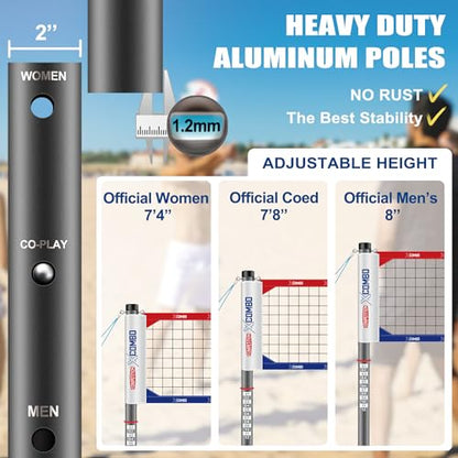 Professional Volleyball Net Set Heavy Duty for Outdoor Backyard Portable with Aluminum Adjustable Height Scoring Poles, Regulation Nets System for Tournament, Grass
