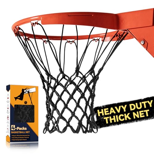Nylon Heavy Duty Basketball Net Replacement – 60-Line High Density Thickened Net, Anti-Whip Anti-Tangle, All Weather Indoor Outdoor, Fits Standard 12 Loops Rim (Swish Sound for Pro Competition) - color: Black, size: 4 pcs
