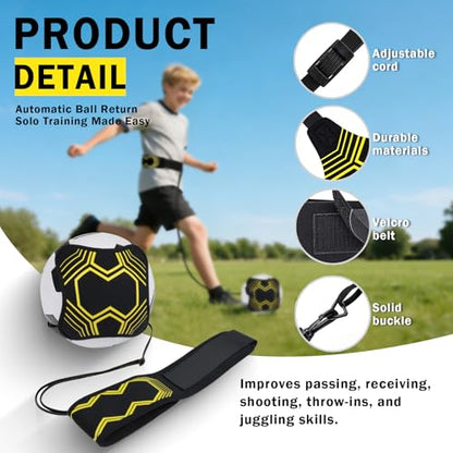 Soccer Kick Trainer with Adjustable Waist Belt, Solo Soccer Training Equipment for Kids and Adults, Kick Back Practice for Dribbling Passing Shooting, Fits Ball Sizes 3 4 5