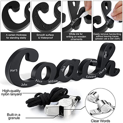 Yalikop 3 Pcs Coach Gifts Football Coach Wood Sign Thank You Whistle Marker Pen Stainless Steel Whistle with Rope for Men Women Soccer Baseball Volleyball Sports Gifts - style: Elegant Style