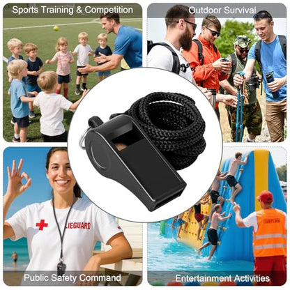 24 Pack 120dB Loud Referee Whistles with Lanyards – Heavy-Duty Black Sports Whistles for Coaches, Referees, and Team Events