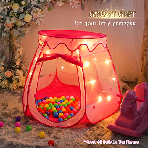 Princess Tent Girls Kids Playhouse Pop Up Play Tent with Star Light Tent for Kids Ball Pit Toys for 1,2,3 Years Girl Birthday Gift for Indoor Outdoor Toddler Girl Gift, Easy to Pop Up and Assemble - style: Tent with star lights