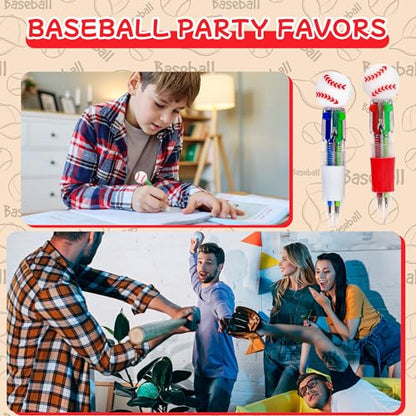 LiYiQ 25 Pcs Baseball Party Favor Multicolor Pen in One Cartoon Cute Fun 4-in-1 Cute Pens Bulk Kawaii Baseball Shape Cool Ballpoint Pens for Kids Fun Gifts - style: Baseball