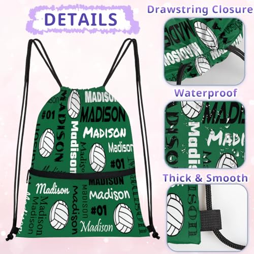 Custom Volleyball Style Drawstring Bag, Personalized Sports Ball Backpack Drawstring Sack Cinch Bags for Team Gift Party Favors, Green - color: Light Green