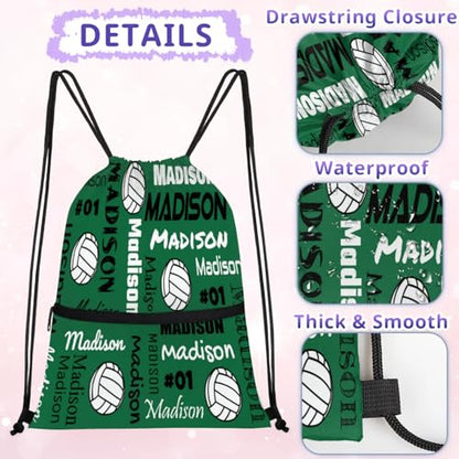 Custom Volleyball Style Drawstring Bag, Personalized Sports Ball Backpack Drawstring Sack Cinch Bags for Team Gift Party Favors, Green - color: Light Green