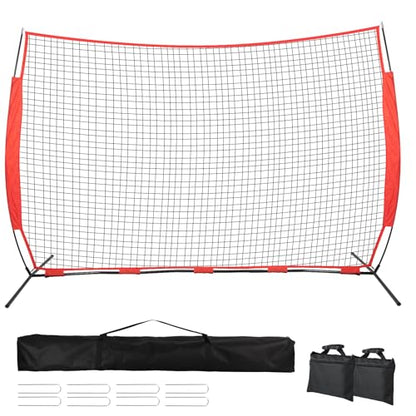 7x7/16x10/20x10ft Backstop Net, Ball Stop Net with Handbag,Fix Sports Net Barrier by 4 Spike&2 Sandbag,Sports Practice Barrier Net for Baseball,Softball,Lacrosse Train,Backstop Net for Backyard - style: 16X10ft red