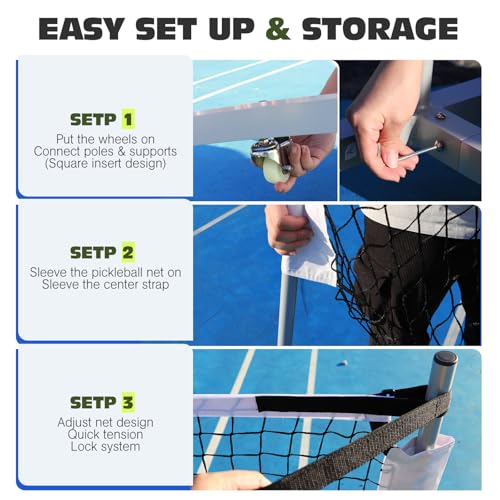 Pro Pickleball Net Portable with Wheels – 22ft Heavy Duty Pickleball Net System with Sturdy Aluminum Frame for Outdoor & Indoor – Nylon Net & Carrying Bag for Pickleball, Tennis, Badminton - style: Movable-Portable
