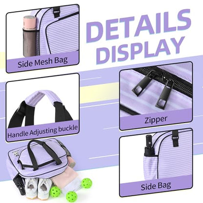 Boulder Bee Pickleball Bags, Premium Pickleball Tote Bag for Girls, Women’s Hand/Shoulder Gym Bag w Water Bottle Holder, with Pickleball Racquet/Paddle Holder