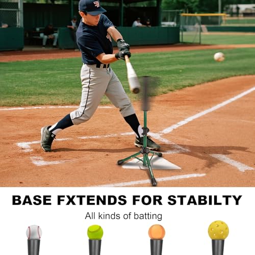 Baseball Tee Batting Tee Softball Tee Portable Travel Hitting Tee,Easy Adjustable Height,Stable Tripod Stand - color: Green, style: Tee