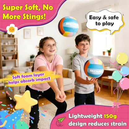 Soft Indoor Volleyball – Quiet Lightweight Fabric Volleyball for Kids, Youth & Beginners, Safe Training Ball, Pump Included - color: Mint Blue