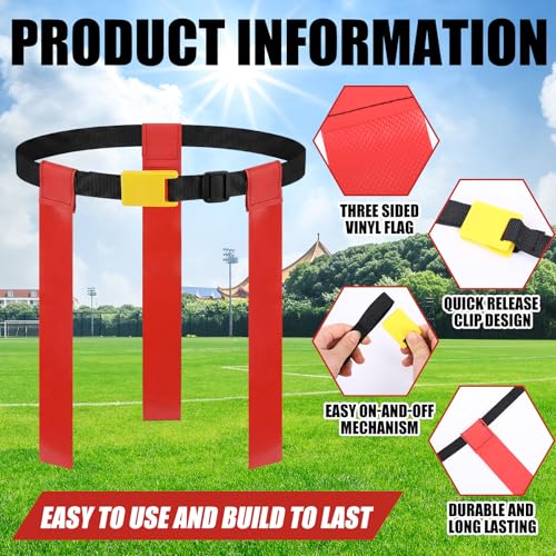 3 Flag Football Belts Flag Football Belts and Flags Adults Size Triple Flags Quick Release Sport Training Equipment - color: Red