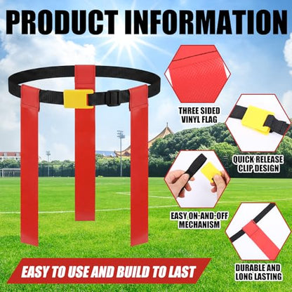 3 Flag Football Belts Flag Football Belts and Flags Adults Size Triple Flags Quick Release Sport Training Equipment - color: Red