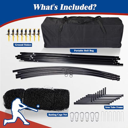 Portable Baseball Batting Cage Net with Sturdy Steel Frame, 20FT/ 30X12X8FT Batting Cages for Backyard Baseball Training Equipment with Carry Bag - size: 30FT