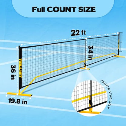 Teillnet Pickleball Net Set – 22FT Portable Net with Metal Holder & 4 Balls, Sturdy Steel Frame Ultra Stable Easy Setup & Carrying Bag 35.4"x7.5"x7.1", Weather-Resistant for Outdoor Indoor Driveway