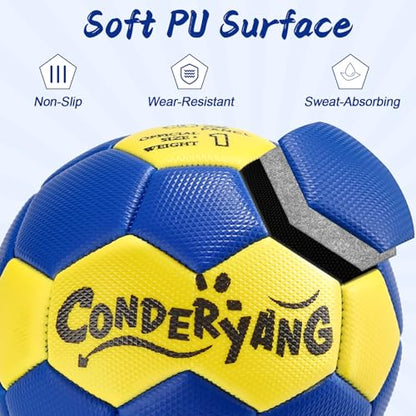 Handball Ball with Pump Needle PU Blue and Yellow Hand Ball Balls Single Handball Attractive and Durable Design for Youth League Game Training Practice - size: 5.9 Inch，Size1