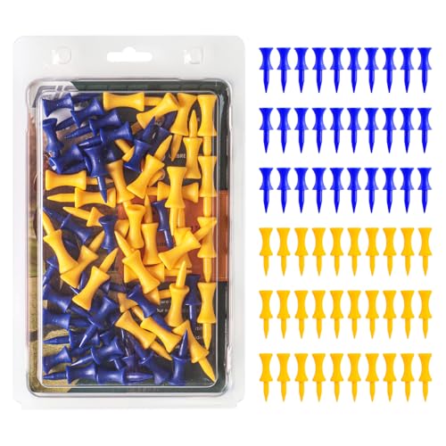 VEASAERS Golf Castle Tees Plastic Step Down Unbreakable Mixed Value 60 Count, 2 3/4, 2 1/4, 1 1/2 Inch Tee Length Pack Available for Practice - color: Blue+Yellow