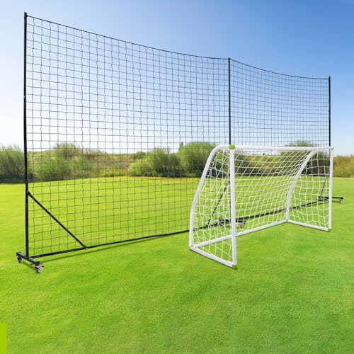 Backstop Net System for Backyard – Heavy Duty Sports Barrier Net with Steel Posts, Movable/Socketed Ball Stop Net for Soccer, Baseball, Training - size: 30FT Wide, style: Movable-4 Inch Net