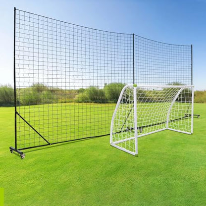 Backstop Net System for Backyard – Heavy Duty Sports Barrier Net with Steel Posts, Movable/Socketed Ball Stop Net for Soccer, Baseball, Training - size: 30FT Wide, style: Movable-4 Inch Net