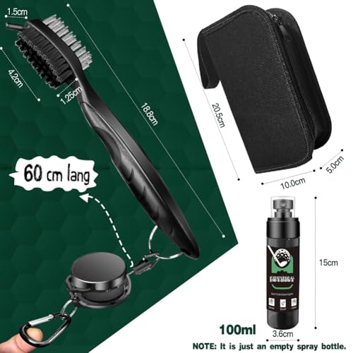 Golf Club Brush and Club Groove Cleaner with Retractable Zip-line - Premium Golf Towel (15 * 14inch) & Empty Water Bottle & Storage Bag - Golf Towel and Brush Set - Essentials Golf Accessories for Men
