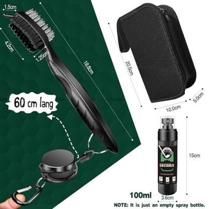 Golf Club Brush and Club Groove Cleaner with Retractable Zip-line - Premium Golf Towel (15 * 14inch) & Empty Water Bottle & Storage Bag - Golf Towel and Brush Set - Essentials Golf Accessories for Men