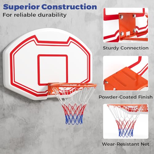 GYMAX Wall Mounted Basketball Hoop, 36" x 24" Shatterproof Backboard and 18 Inch Rim, Mini Basketball Hoop Indoor Outdoor for Home Door Youth Adults