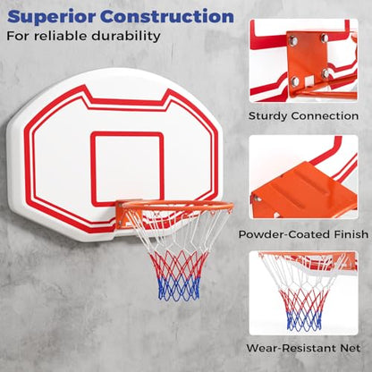 GYMAX Wall Mounted Basketball Hoop, 36" x 24" Shatterproof Backboard and 18 Inch Rim, Mini Basketball Hoop Indoor Outdoor for Home Door Youth Adults