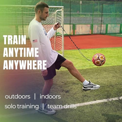 Handle Solo Soccer Kick Trainer with New Ball Locked Net Design, Soccer Ball Bungee Elastic Training Juggling Net (Fits Ball Size 3, 4, 5) - color: Red
