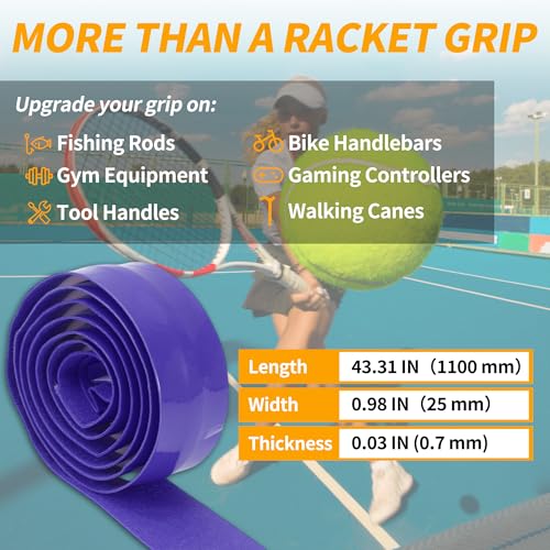 2 Pcs Tennis Racket Grip Tape, Dry Tennis Overgrip Tape, Anti-Slip Absorbent Grip, Racket Overgrip Tape - color: Purple, size: Textured-43.3"x1"x0.03"