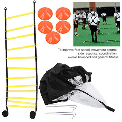 Agility Ladder, Speed Training Equipment Set, 19.7 Feet Long Rung Speed Ladder, Football Cones, Running Resistance Umbrella,