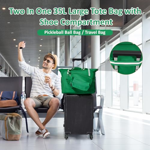 Pickleball Bag for Women Men,Pickleball Tote Bag with Shoe Compartment - color: Green