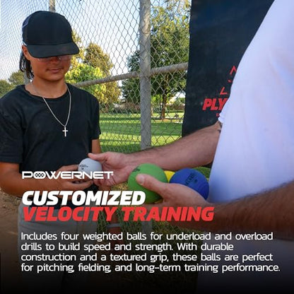 PowerNet Velocity Balls, 4-Pack Training Weighted Baseballs, Softball & Baseball Training Equipment to Increase Velocity & Strength, 3.5 oz-10 oz Sand-Filled Weighted Balls