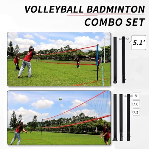 Zdgao Volleyball and Badminton Combo Set for Backyard - 20FT/32FT Volleyball/Badminton Net with Adjustable Height Pole,Anti-Sag System,Volley Ball, Badminton Racquets,Boundary Line and Carry Bag