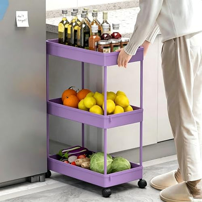 SPACELEAD Slim Storage Cart 3 Tier,Bathroom Organizer Rolling Utility,Mobile Shelving Unit Slide Out for Office, Kitchen, Laundry Room & Narrow Places,Purple - color: Purple