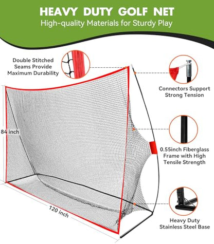 Golf Net: 10x7ft Heavy Duty Golf Practice Net for Indoor/Outdoor Training, Portable Golf Hitting Net with Carry Bag, Ideal Golf Training Aid for Golfers Backyard Driving Chipping Swing (Standard) - style: 10x7ft