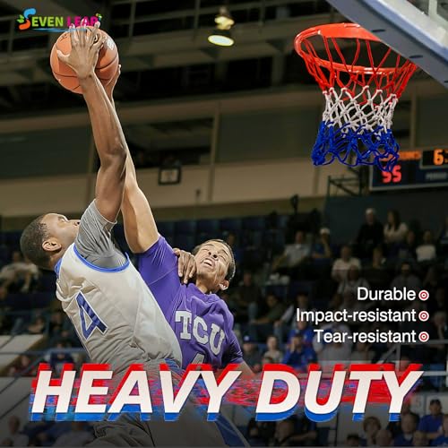 Heavy Duty Basketball Net Replacement - 2025 Upgrade Thick Professional All-Weather Anti-Whip Nets, 12 Loops Red/White/Blue Color, Fits Standard Outdoor Rims