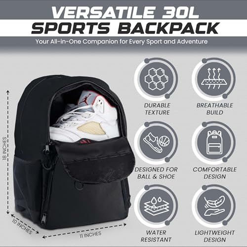 Soccer & Basketball Sports Bag with Ball Pump - Basketball Backpack with Separate Ball & Shoes Holder Compartment, Soccer Basketball Football & Volleyball Bag with Large Capacity - color: Black, style: Bag Only