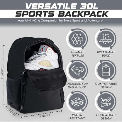 Soccer & Basketball Sports Bag with Ball Pump - Basketball Backpack with Separate Ball & Shoes Holder Compartment, Soccer Basketball Football & Volleyball Bag with Large Capacity - color: Black, style: Bag Only