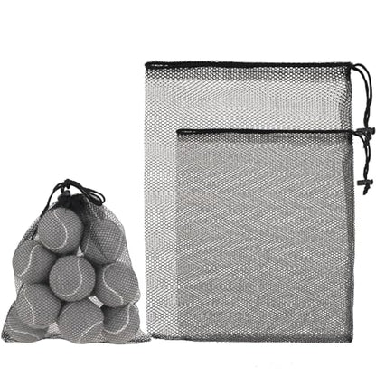 Thinp 2 Pcs Golf Ball Mesh Bag With Drawstring - Nylon Bag for Pool Toys, Tennis Balls (2 Sizes, Black)