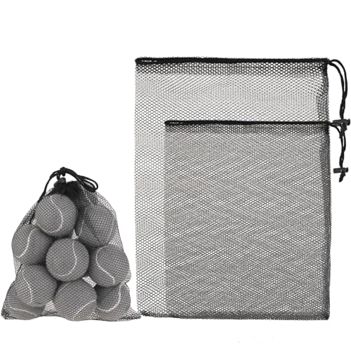 Thinp 2 Pcs Golf Ball Mesh Bag With Drawstring - Nylon Bag for Pool Toys, Tennis Balls (2 Sizes, Black)