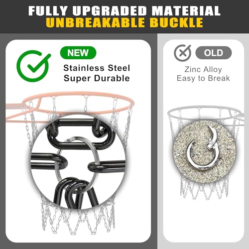 Insaga Chain Basketball Net Heavy Duty Metal - 19'' Basketball Chain Net for Hoop Outdoor Indoor Replacement, Rustproof Steel Chain Net for Standard 12-Loop Rim, Easy to Install