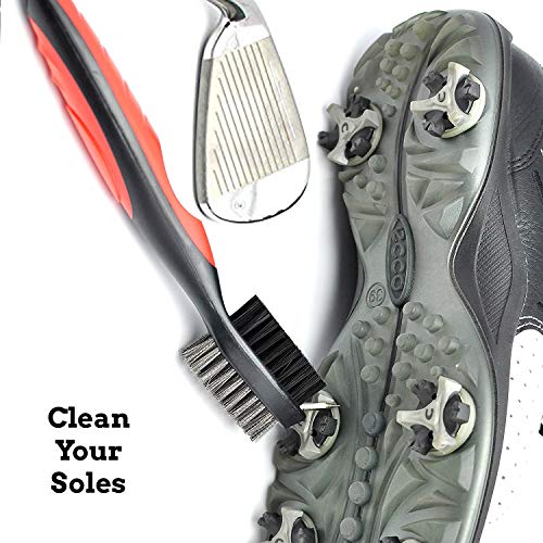 Golf Towel Microfiber Waffle Pattern Golf Towel | Brush Tool Kit with Club Groove Cleaner | Golf Divot Tool | Golf Accessories for Men - color: Red