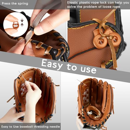 Fabbay 16 Pcs Baseball Glove Lace Kit Glove Relacing Kit 2 Pcs 78.74 Inch Leather Laces 4 Pcs Glove Lace Locks 7 Pcs Lacing Needle Leather Cutter Scratch Awl Tool for Baseball Repair - color: Brown