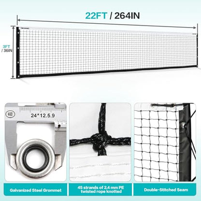 Pickleball Net Replacement 22ft X 3ft - Heavy Duty Professional Pickleball Net Official Tournament Size Weatherproof Portable with Steel Wire Reinforcement Fits Most Standard Posts (Net Only)