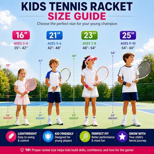 2-Pack Kids Tennis Racket Set, 16 21 23 25 Inch Junior Racquets for Boys Girls, Lightweight Aluminum Starter Kit with Shoulder Bag and 2 Balls - color: Orange & Green