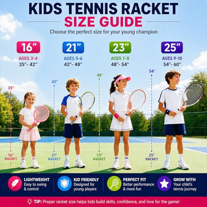 2-Pack Kids Tennis Racket Set, 16 21 23 25 Inch Junior Racquets for Boys Girls, Lightweight Aluminum Starter Kit with Shoulder Bag and 2 Balls - color: Orange & Green