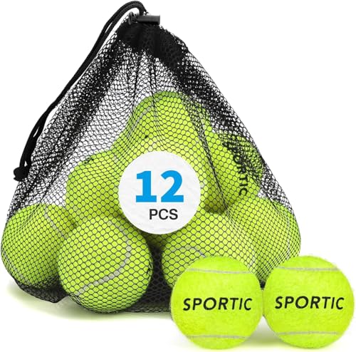SPORTIC Tennis Balls, Duty Felt Pressurized Tennis Ball with Mesh Bag for 12PC or 36PC -High Bounce Training Exercise Tennis Balls for Beginners & Pet Dog Playing Balls, 3/4/12/36 PCS - style: 12pc fbm